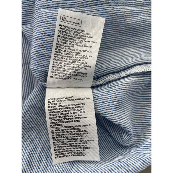H&M Blouse Size 18 Button Front Long Sleeve Embroidered Lace Striped Blue White - Picture 8 of 12